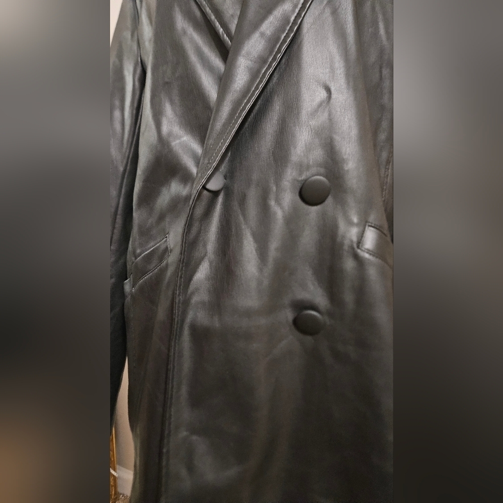 TOPSHOP Faux Leather Double-Breasted Blazer Jacket In Black. Size 6 - Picture 9 of 16